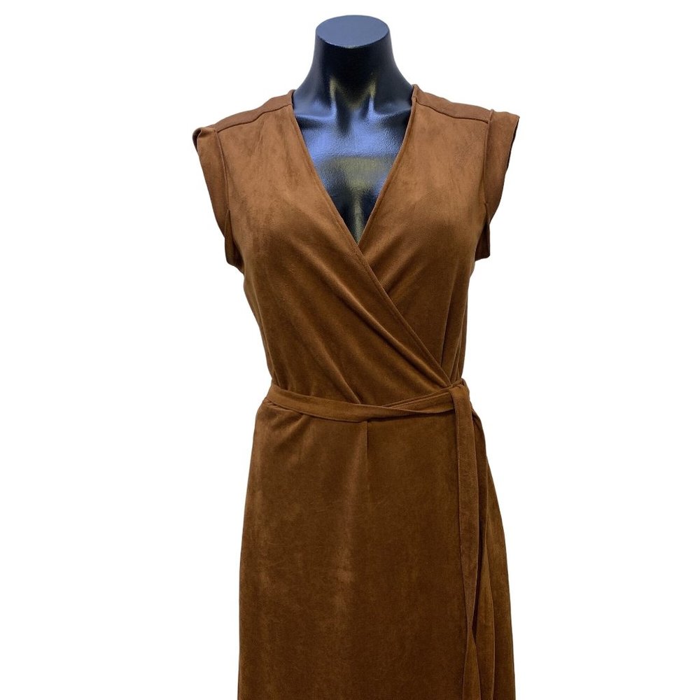 *Banana Republic Faux Suede Fabric Brown Wrap Dress Size 6 - Picture 3 of 8